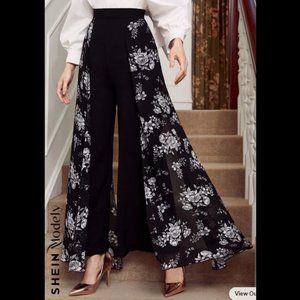 Shein Modely Floral Print Overlay Flare Leg Pants